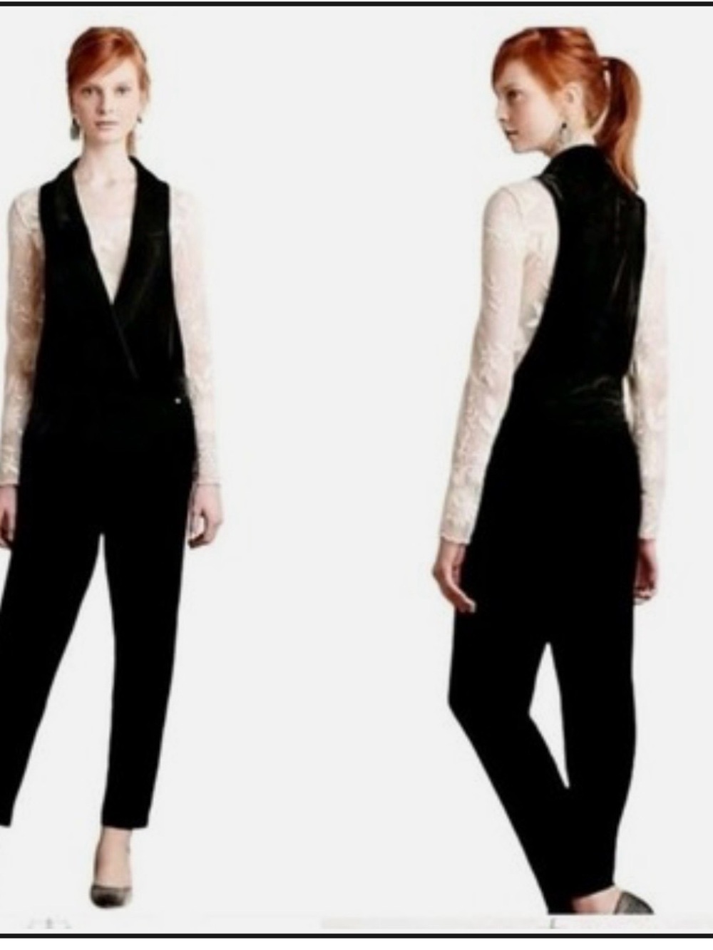 Harlyn Ankle Velvet Tuxedo Jumpsuit Size Small Black